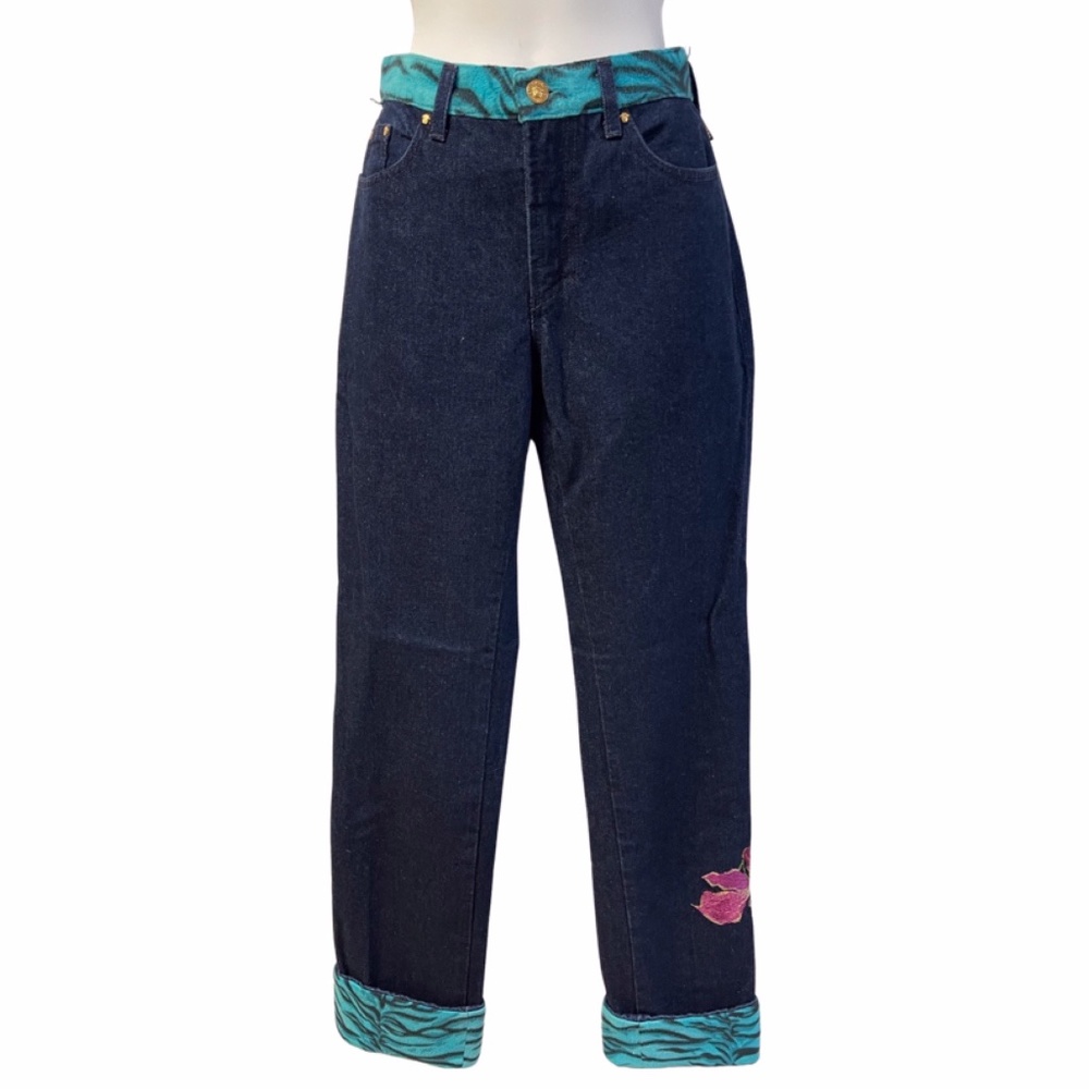 Versace Jeans Couture  Blue Zebra Trim with Embroidered Flower Detail